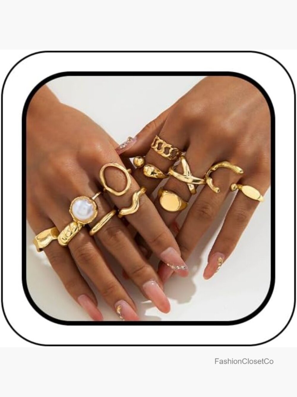 12pcs Stackable Chunky Gold Dome Rings Set - Non Tarnish Vintage Oval Circle